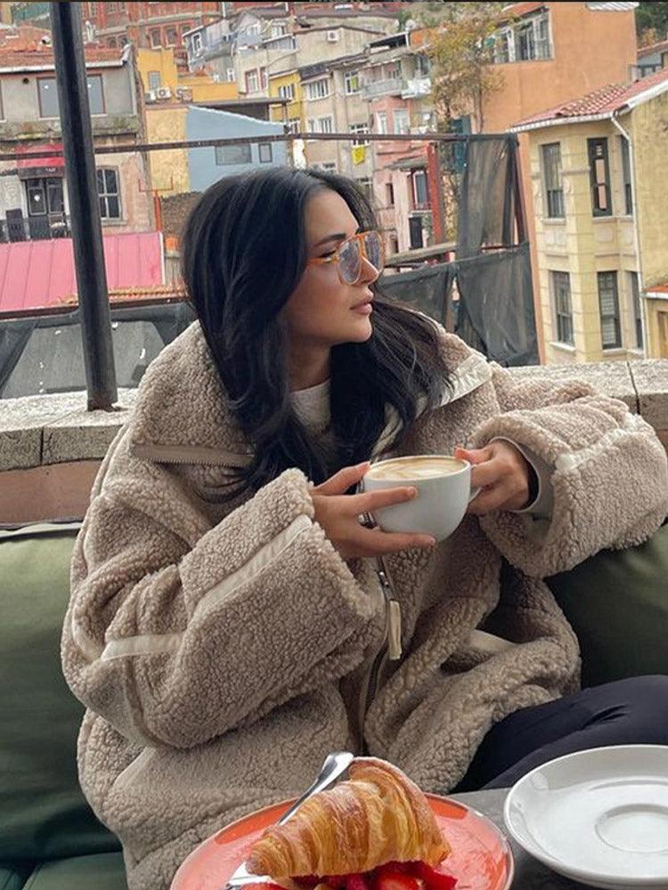 LESSIA Oversized Teddy Jacket