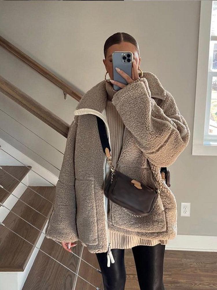 LESSIA Oversized Teddy Jacket